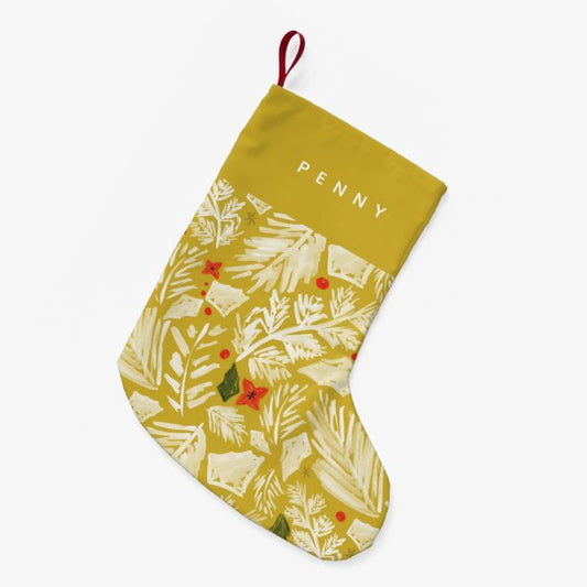 Yellow Festive Botanical Personalized Small Christmas Stocking