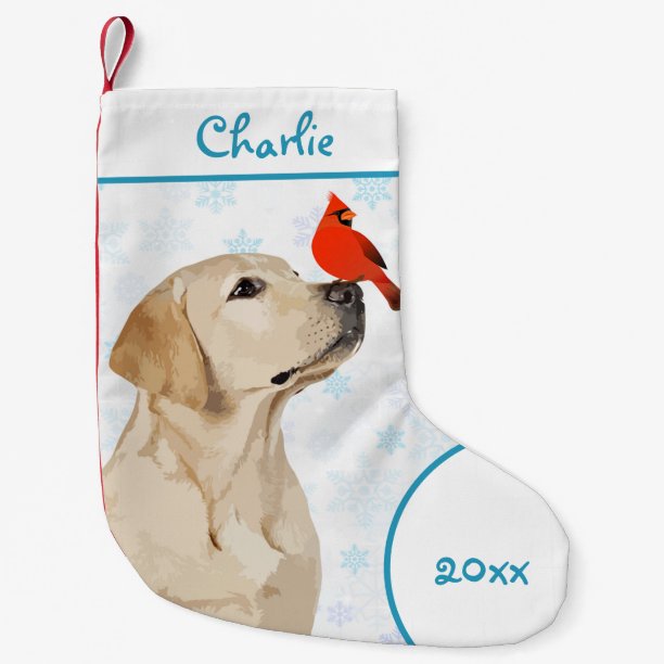 Yellow Lab Christmas Cardinal - Cute Dog Labrador Small Christmas Stocking