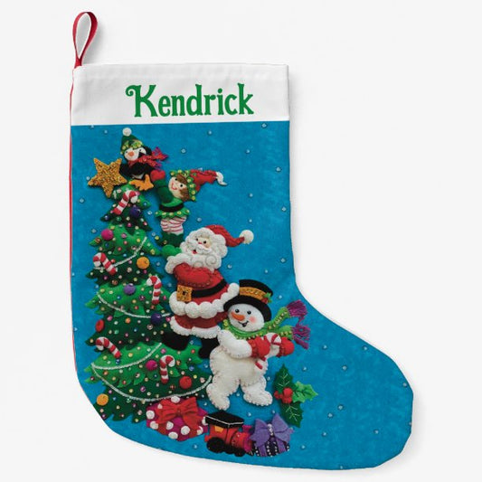 Your Name Personalize Fun Santa Snowman Blue Green Small Christmas Stocking