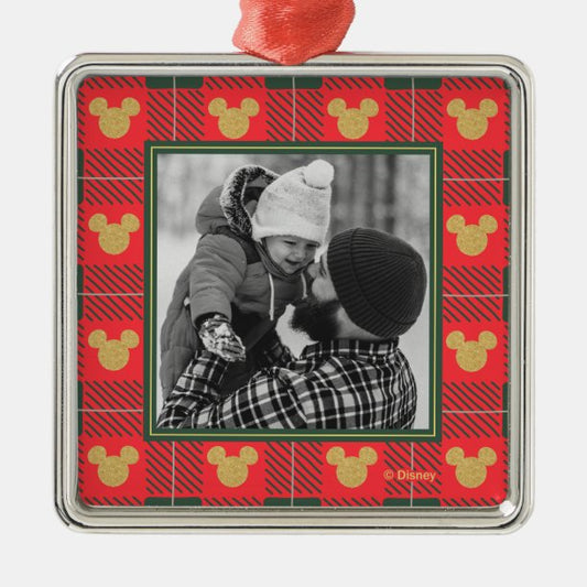 Yuletide Joy Mickey Christmas Plaid Pattern Metal Ornament